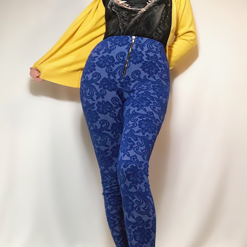 KTOO high waist cobalt blue lace overlay leggings